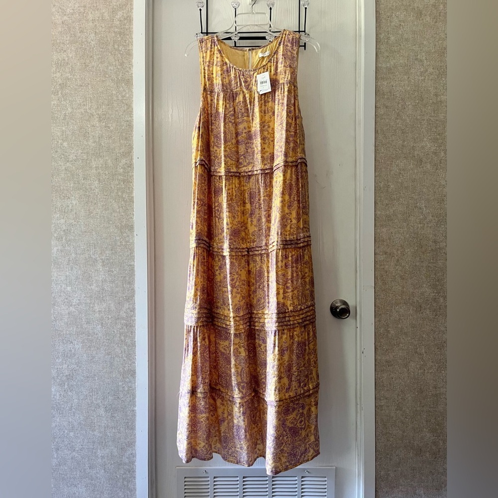J.Jill Yellow Purple Floral Paisley Tiered Sleeveless Dress - Picture 4 of 10